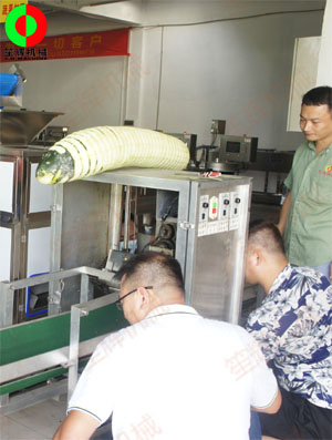 東莞客戶來(lái)廠現(xiàn)場(chǎng)測(cè)試臥式冬瓜削皮加工機(jī)械設(shè)備！